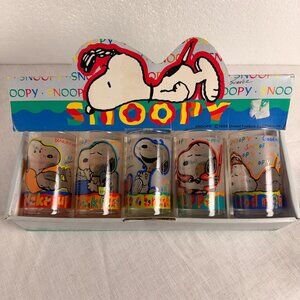 VTG 80s Memphis Style Daily Routine Snoopy Peanuts Sasaki Long Tumbler 5-pc Set